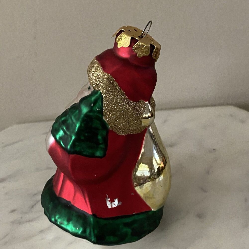 OLD WORLD Santa Claus Hanging Christmas Ornament Bell Glass 4.5in - Picture 3 of 7
